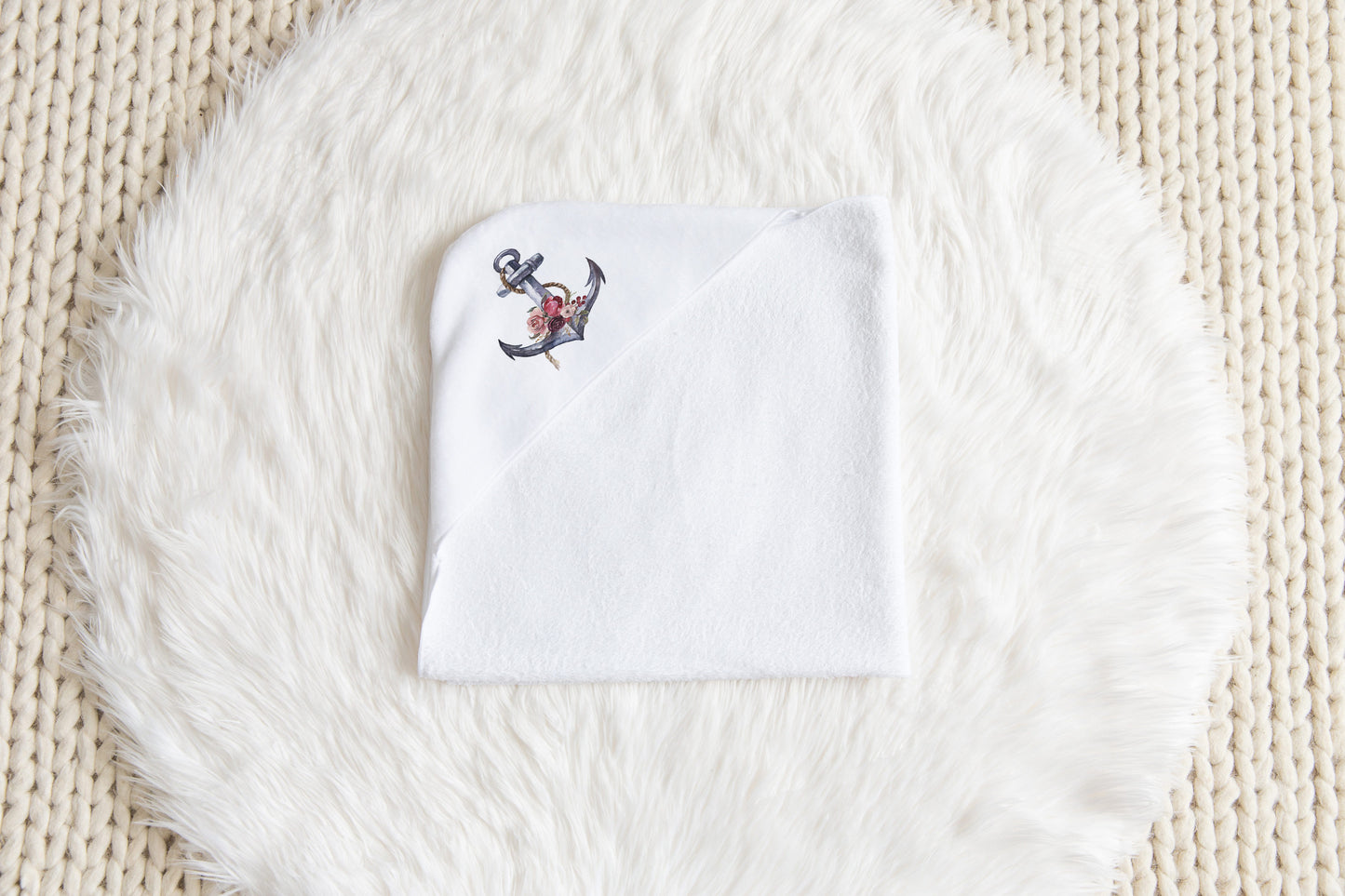 Floral Anchor Hooded Baby Towel, Girl Nautical Bathroom Towel- Nautical Bloom