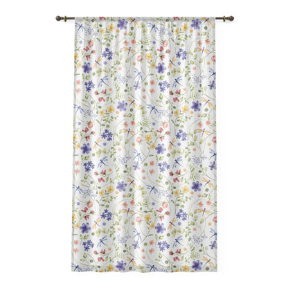 Wildflower sheer Curtain, Dragonfly curtains single panel, Floral curtains