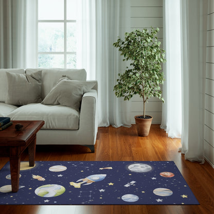 Outer Space Nursery Rug, Anti-slip backing, Planets Kids Room Rug - Outer Space