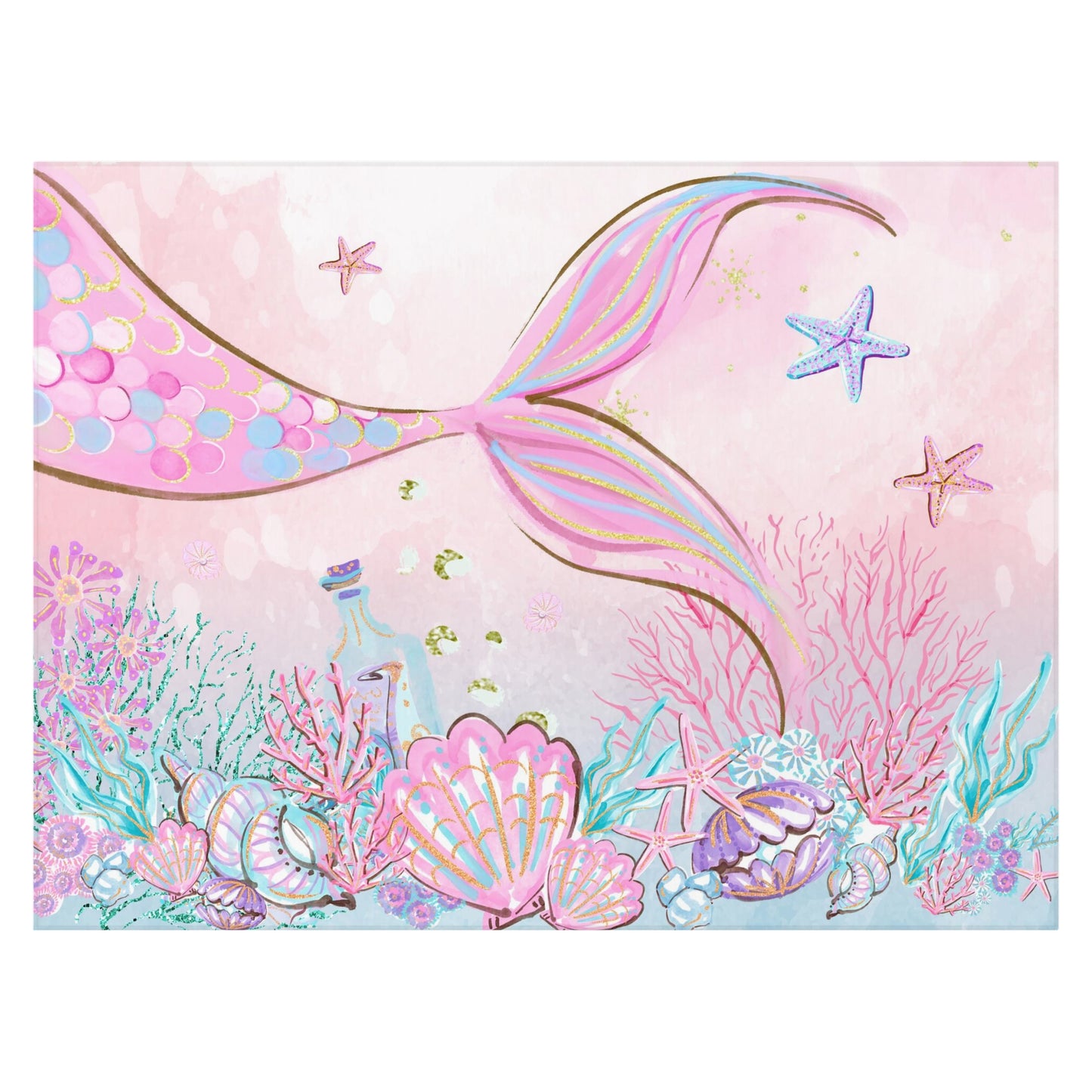 Little Mermaid Rug, Pink mermaid Anti-Slip backing, Mermaid room decor - Pink Mermaid
