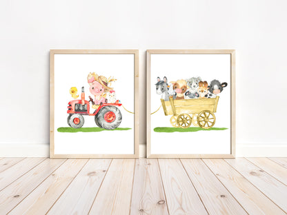 Farm Animals Wall Art, Farm Nursery Prints Set of 2 - Farm Babies