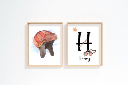Personalized name Wall Art, Airplane Nursery Decor Set of 2 Unframed Prints