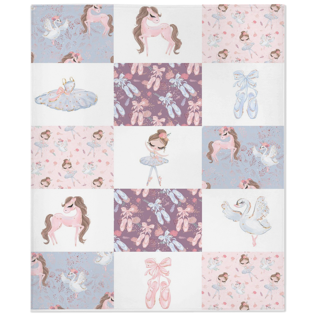 Lavender Ballerina Minky Blanket Checkered, Ballet Nursery Bedding - Sweet Ballet
