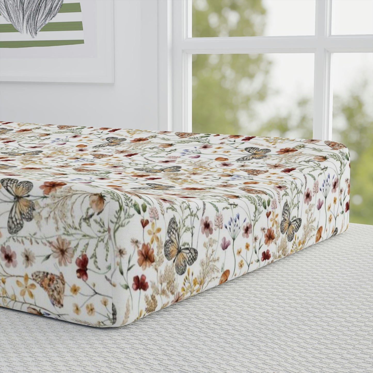 Butterfly floral Changing Pad Cover, Wildflower nursery bedding - Butterfly garden