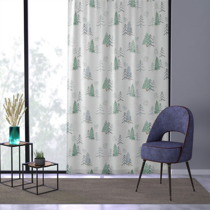Pine Trees Sheer Curtain, Forest Nursery Decor, Scandi Woodland