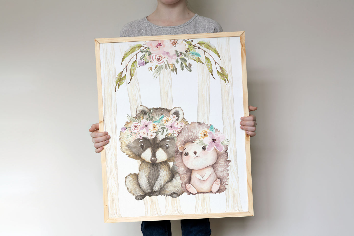 Girl Woodland Animals Wall Art, Forest Nursery Prints set - Forest Friends