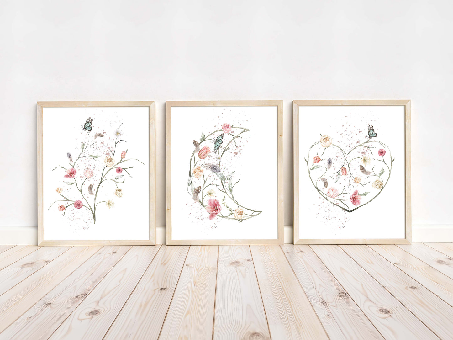 Boho Wall Art, Floral Nursery Prints - set of 3