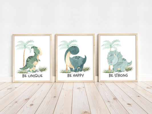 Dinosaur Wall Art, Dino Nursery Prints set of 3 - Prehistoric Friends