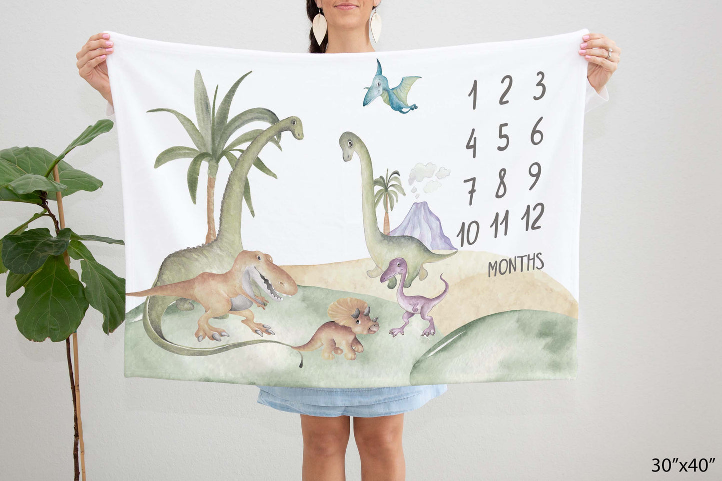 Personalized Dinosaur Milestone Blanket - Dinosaur Baby Blanket - Big Friends