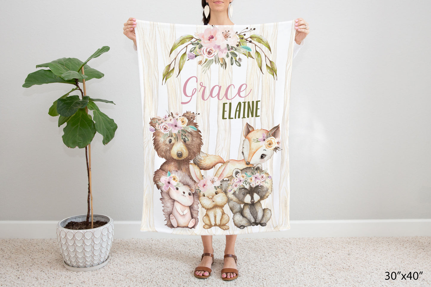 Girl woodland Personalized Minky Blanket, Forest animals Nursery Bedding - Forest Friends