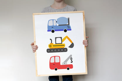 Transportation ABC and Numbers Wall Art, Trucks Nursery Prints - Set of 6