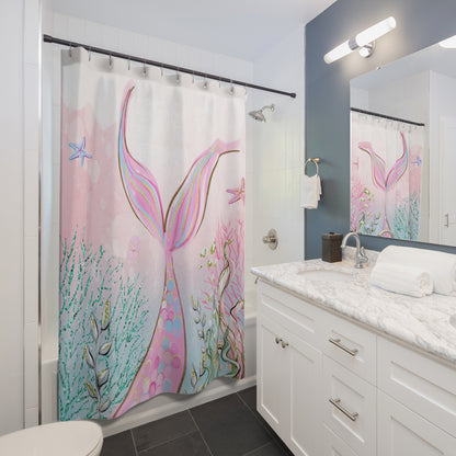 Mermaid Shower Curtain, Mermaid bathroom decor - Pink mermaid