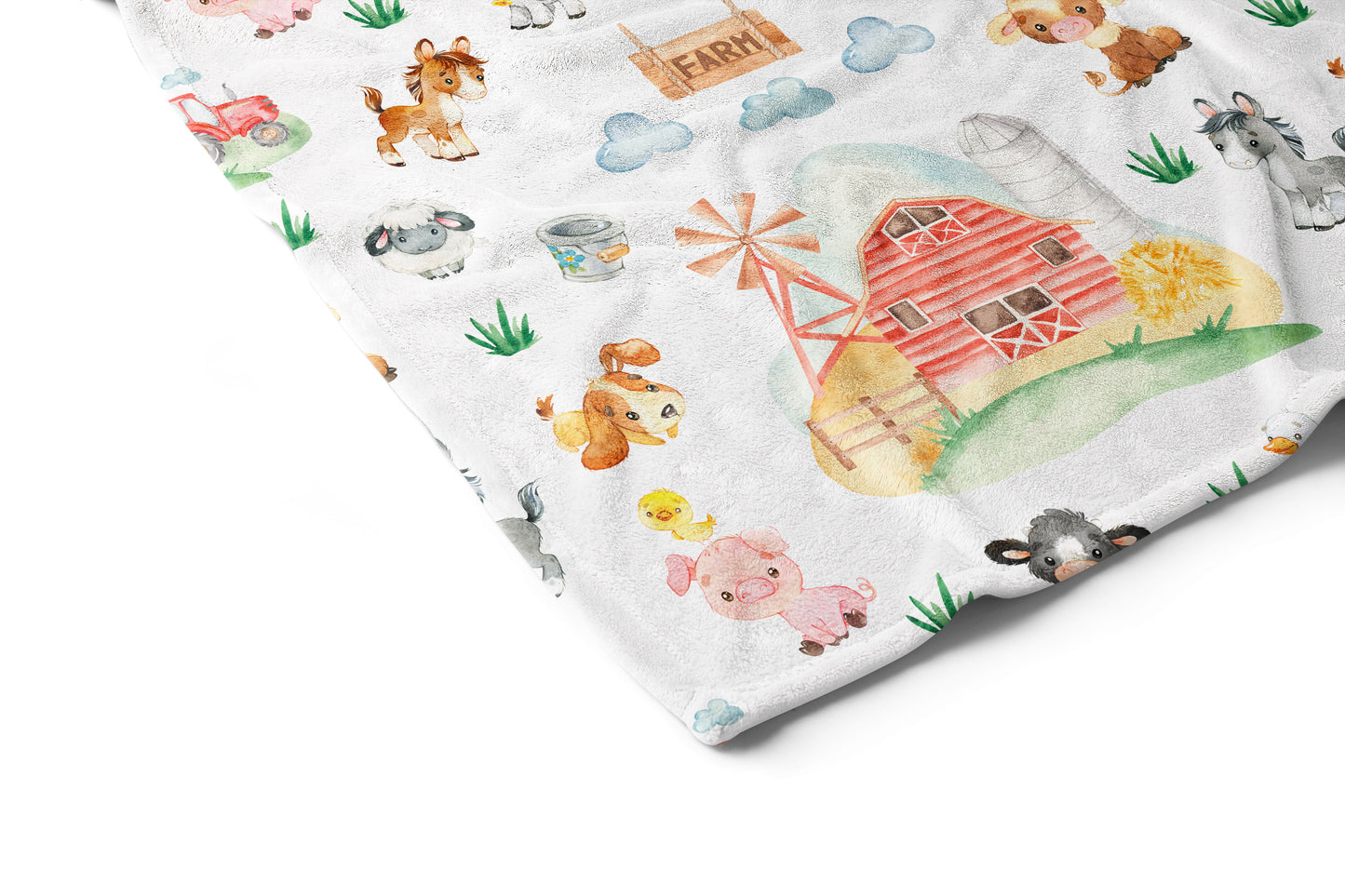 Farm Animals Minky Blanket, Barnyard  Nursery Bedding - Farm Babies