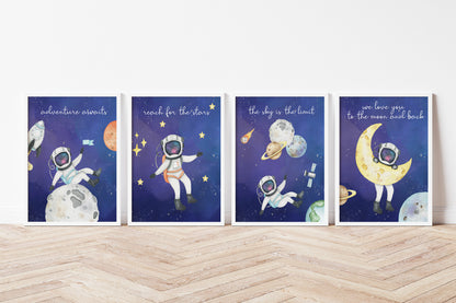 Astronaut Wall Art, Space Nursery Prints Set of 4
