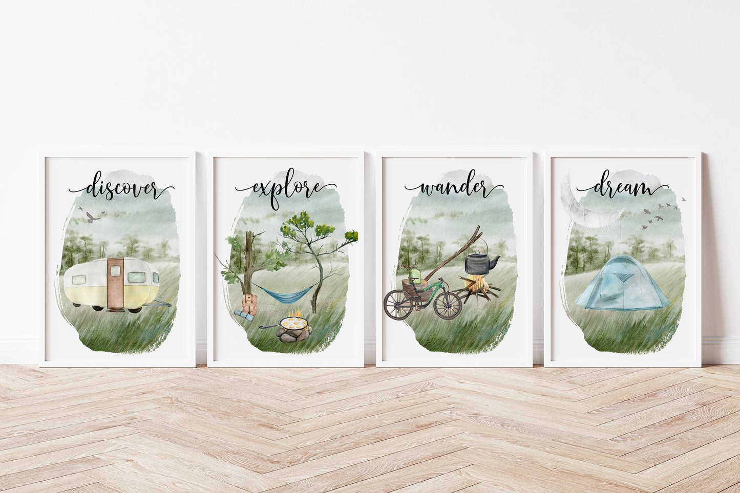 Explore Wall Art, Camping Nursery Prints Set of 4