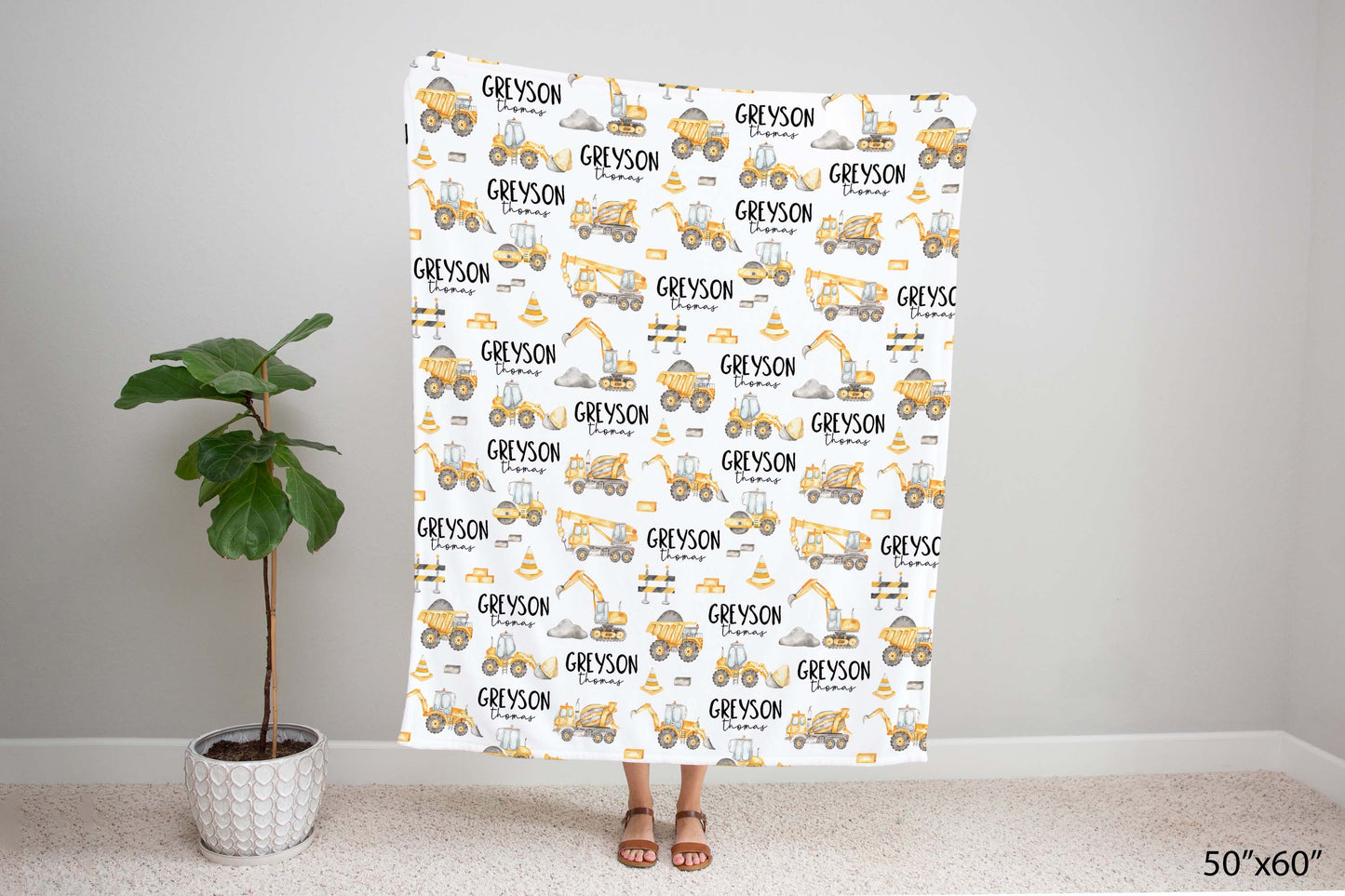 Construction Personalized Minky Blanket, Construction Nursery Bedding - Under construction