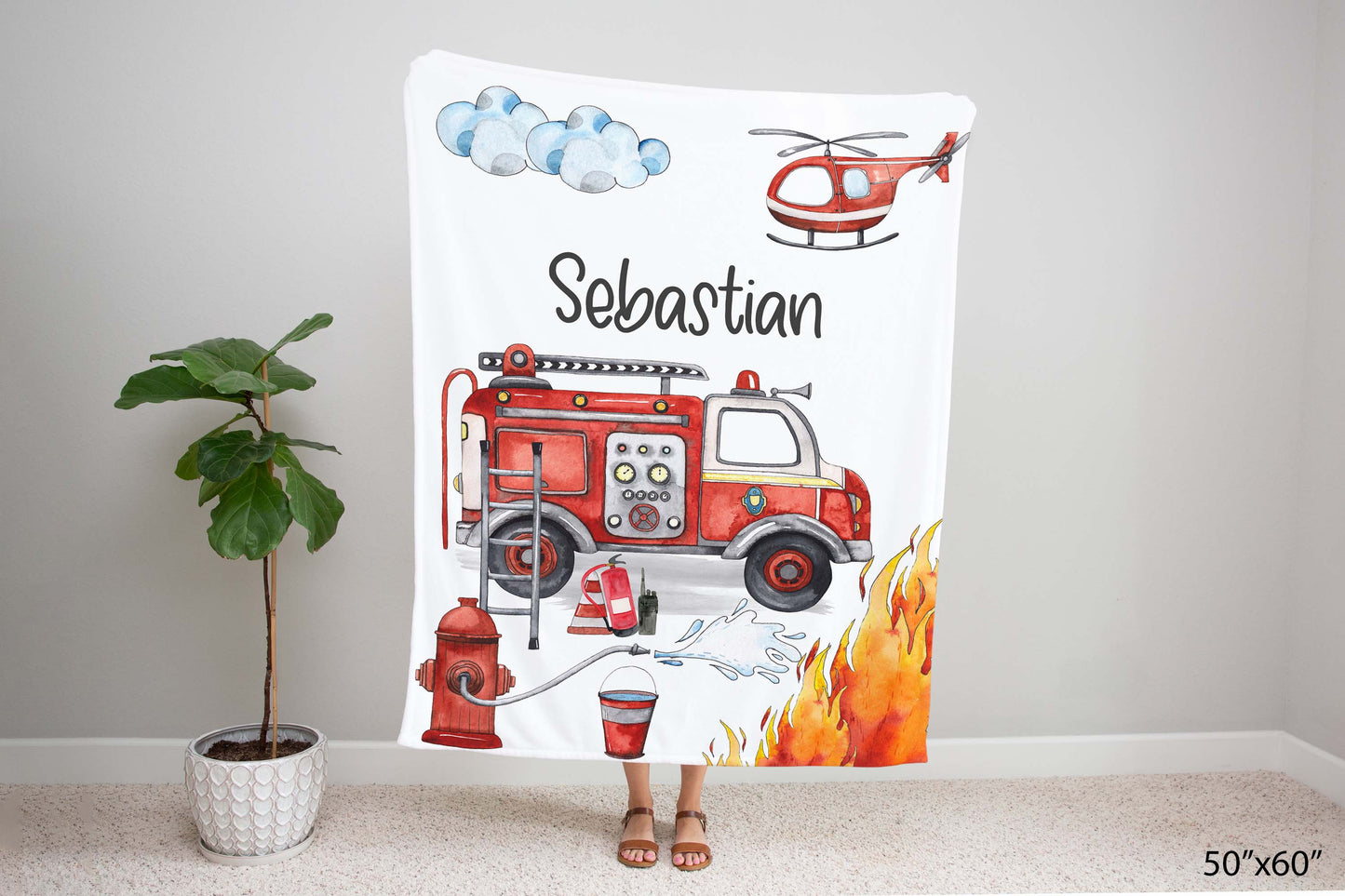 Fireman Personalized Minky Blanket, Fireman Nursery Bedding - Little Hero