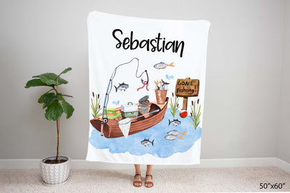 Fishing Personalized Minky Blanket, Gone fishing Nursery Bedding - Little Fisherman
