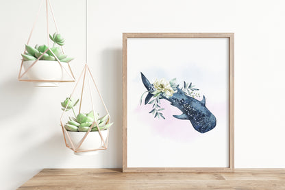 Floral Ocean Animals Wall Art, Under the sea Nursery Prints Set of 6