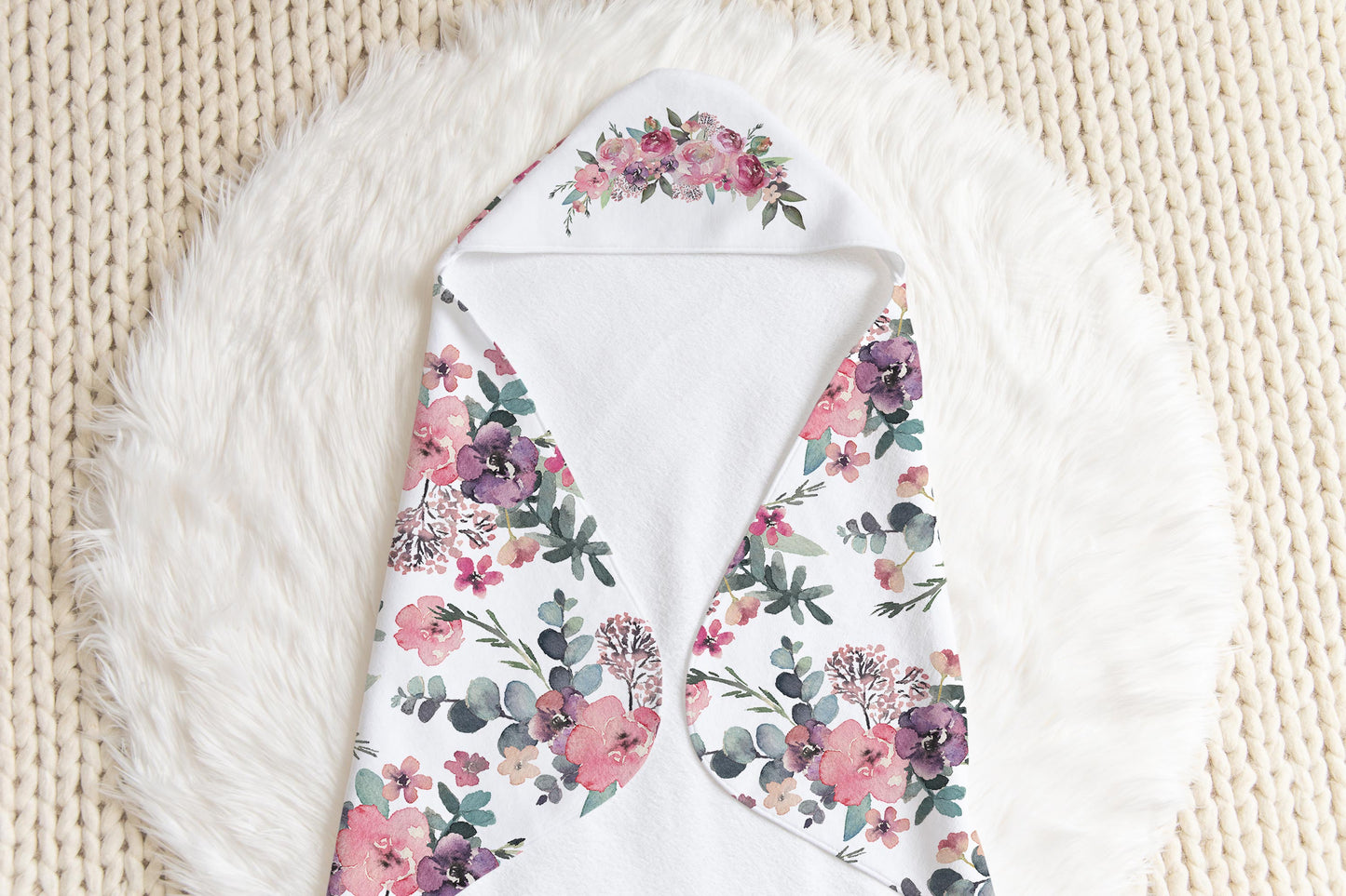 Floral Hooded Baby Towel, Baby Girl Bathroom Towel - Wild Pink