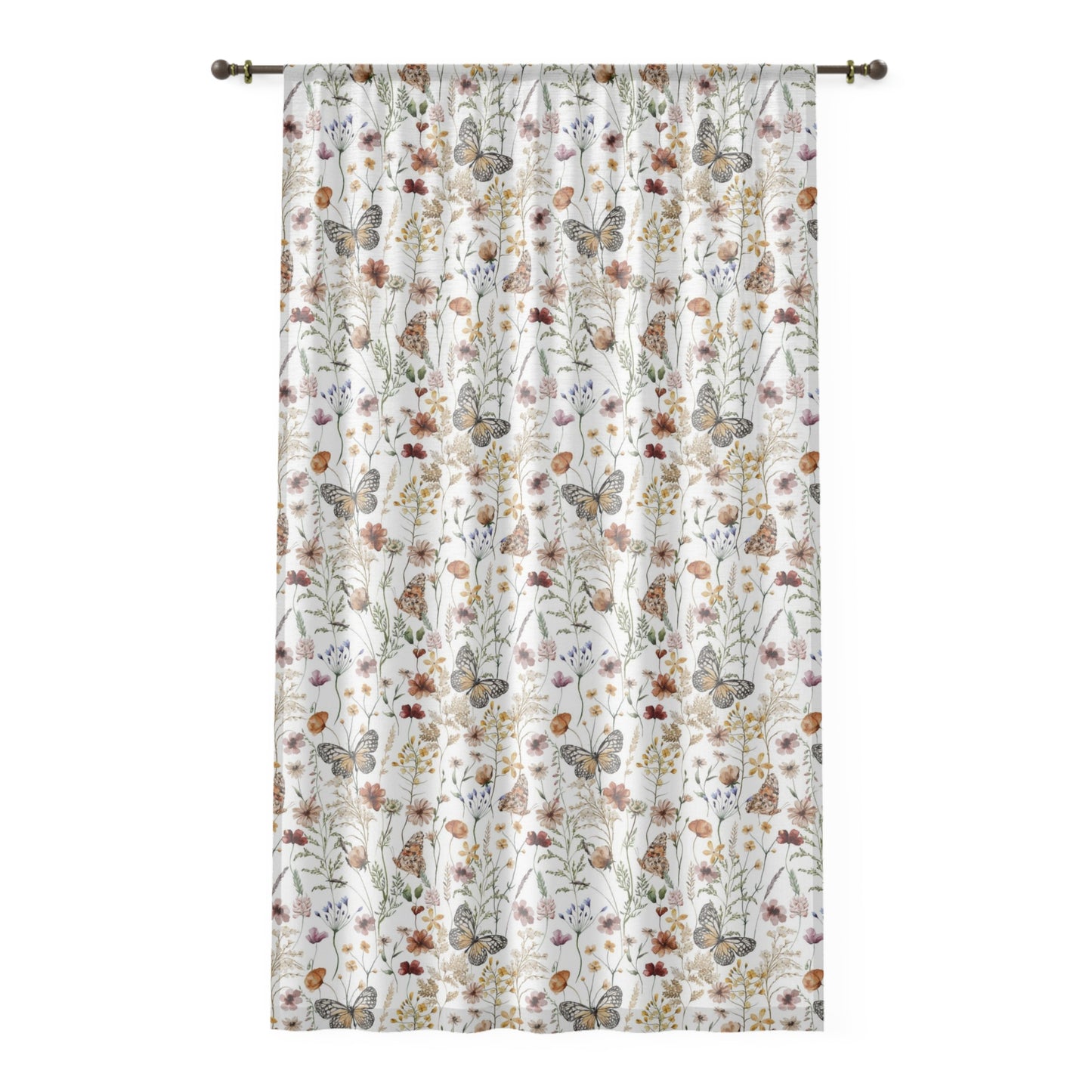 Wildflowers sheer curtain, single panel | Vintage floral nursery decor - Butterfly Garden