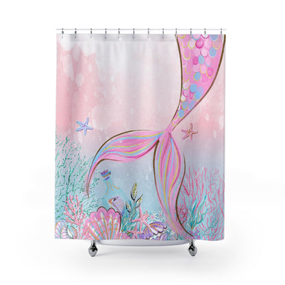 Mermaid Shower Curtain, Mermaid bathroom decor - Pink Mermaid