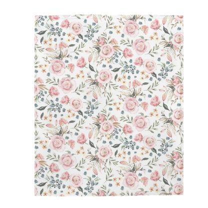 Blush Pink Roses Minky Blanket, Watercolor Floral Bedding Girls - Candy Rose