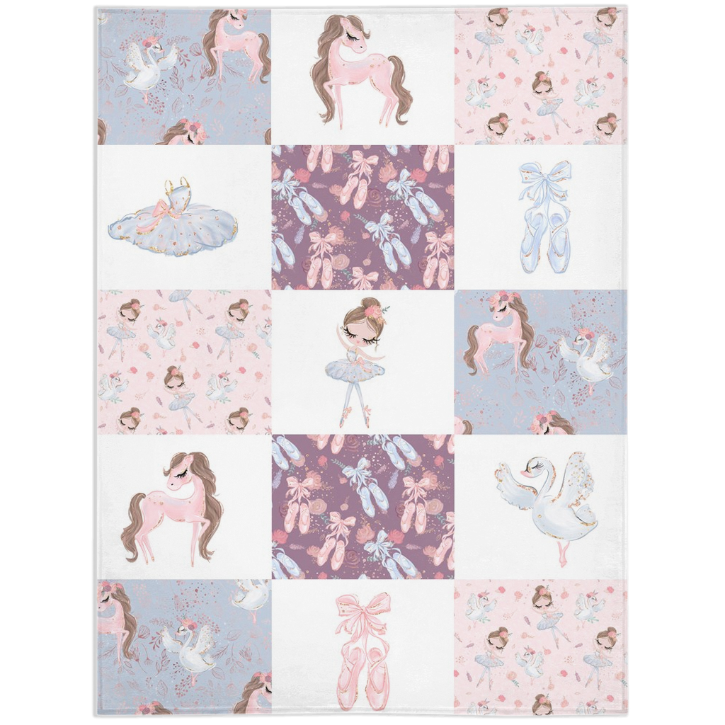Lavender Ballerina Minky Blanket Checkered, Ballet Nursery Bedding - Sweet Ballet