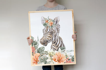 Girl Floral Safari Wall Art, Jungle Nursery Prints Set of 6