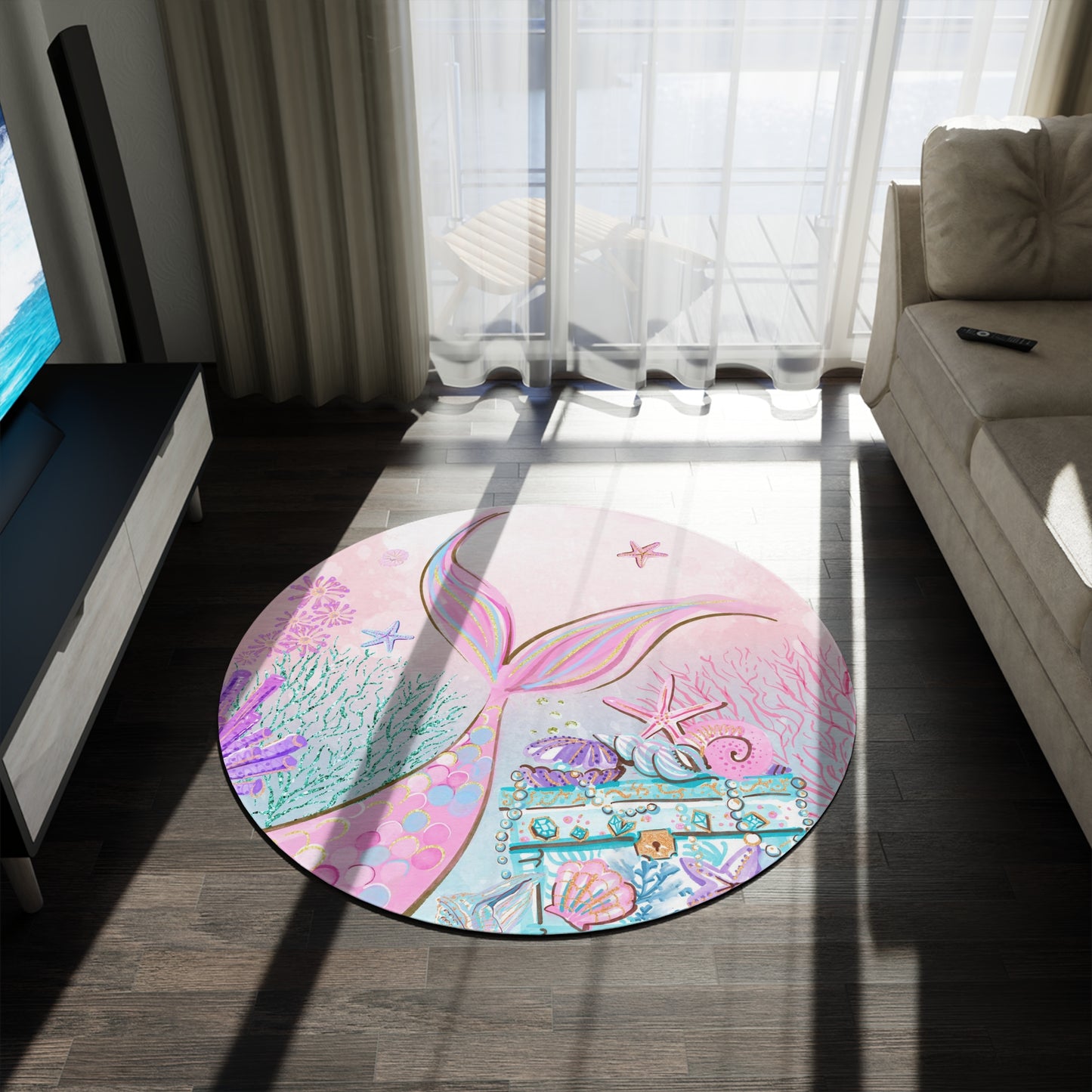 Mermaid round rug, Mermaid nursery decor - Pink Mermaid