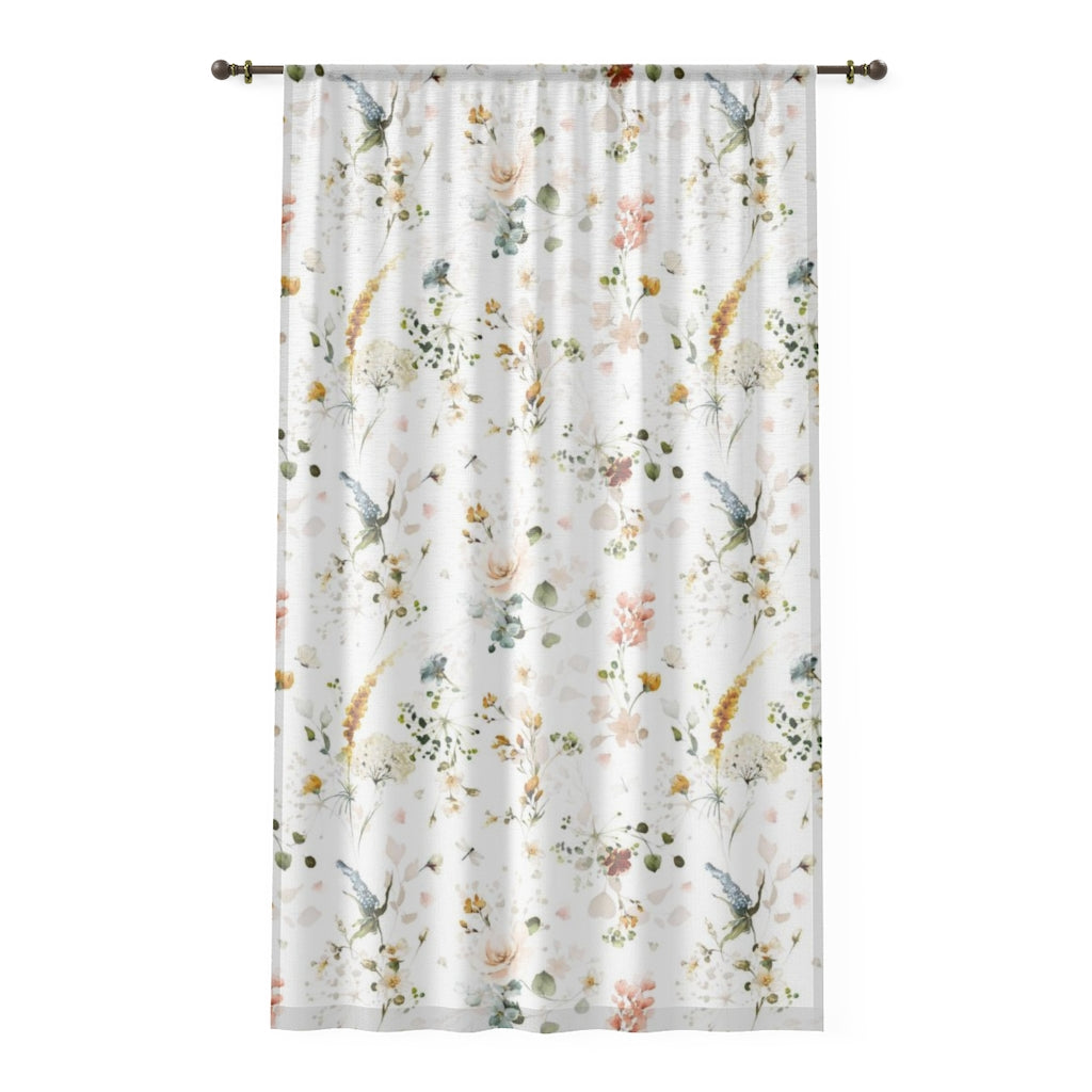 Wild Flower Sheer Curtain, Boho Floral Nursery Decor - Vintage Garden