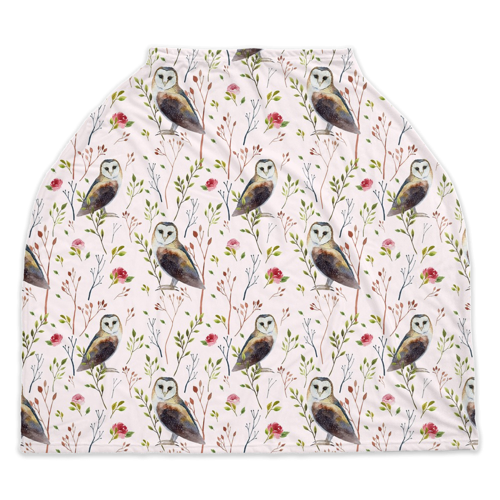 Owl car seat cover | Girl woodland nursing cover