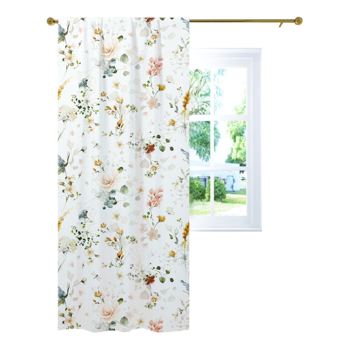 Wild flowers Curtain, Single Panel, Floral Nursery Decor - Vintage Garden