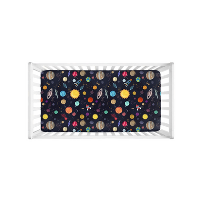 Outer Space Minky Crib Sheet, Space Nursery Bedding