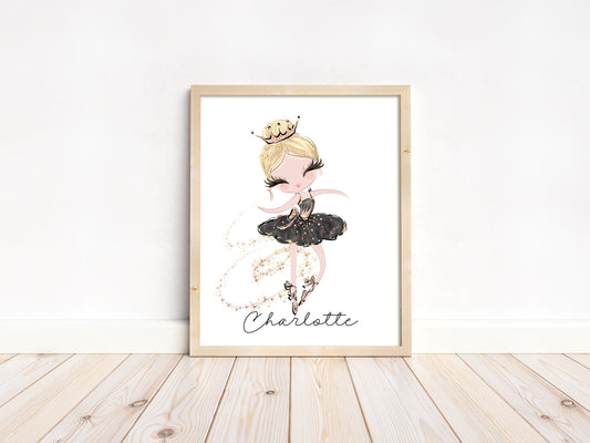 Personalized Ballerina Wall Art, Ballet Nursery Print Unframed - Sweet Ballet