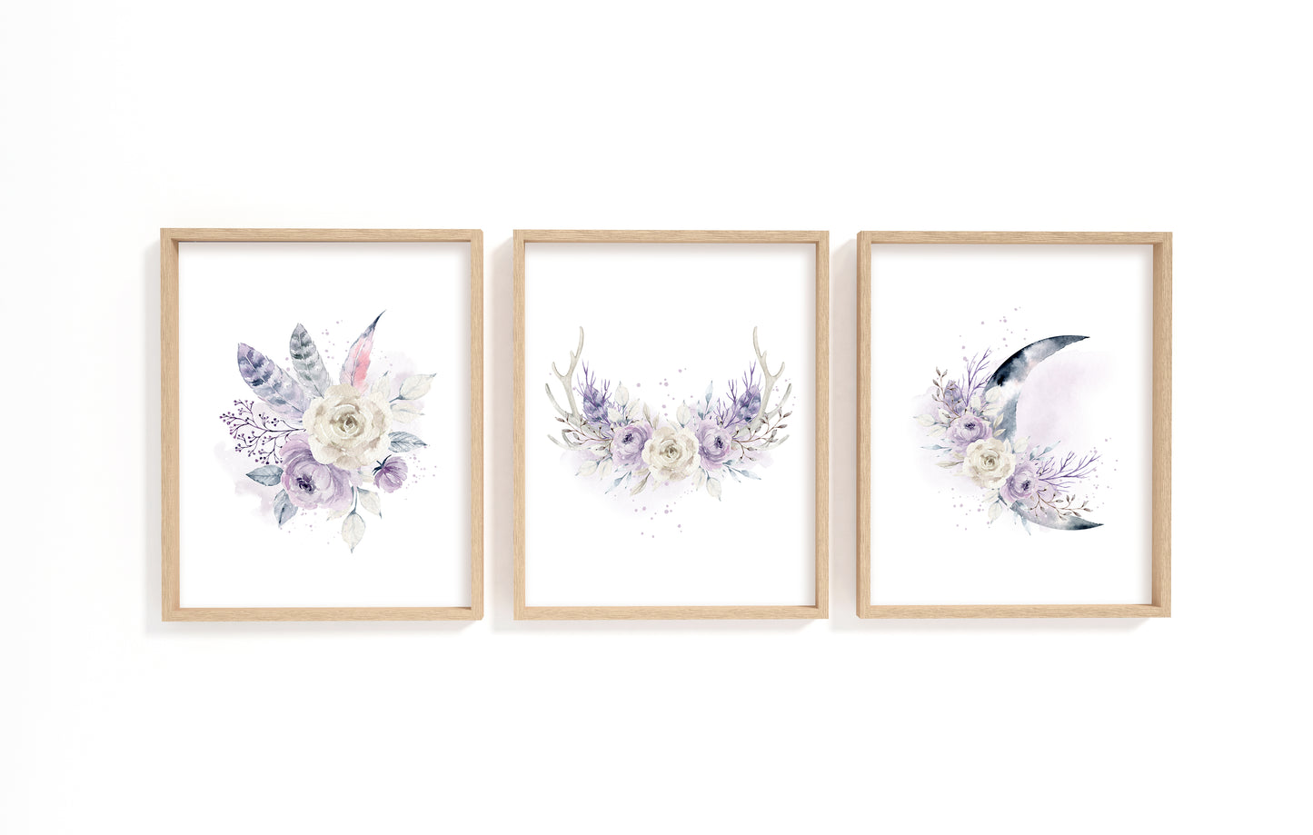 Floral Boho Wall Art, Bohemian Nursery Prints set of 3