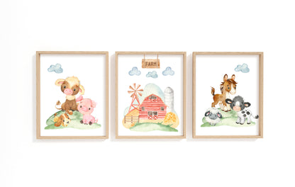 Farm Animals Wall Art, Farm Nursery Prints set of 3 - Farm Babies