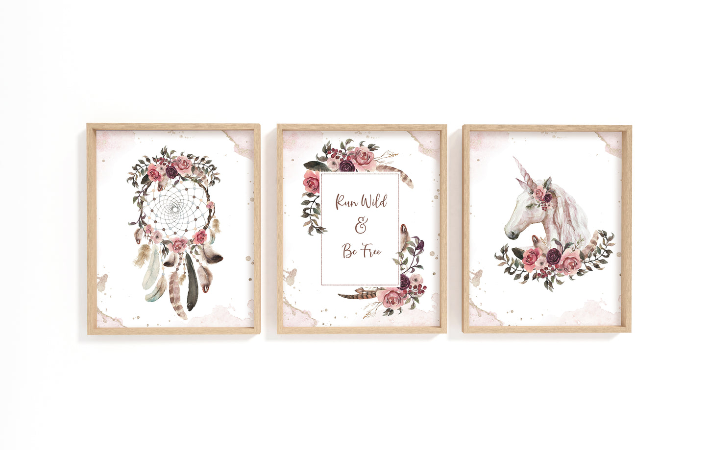 Dreamcatcher Wall Art, Boho Floral Nursery Prints set of 3