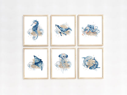 Under theSea Wall Art, Ocean Nursery Prints Set of 6