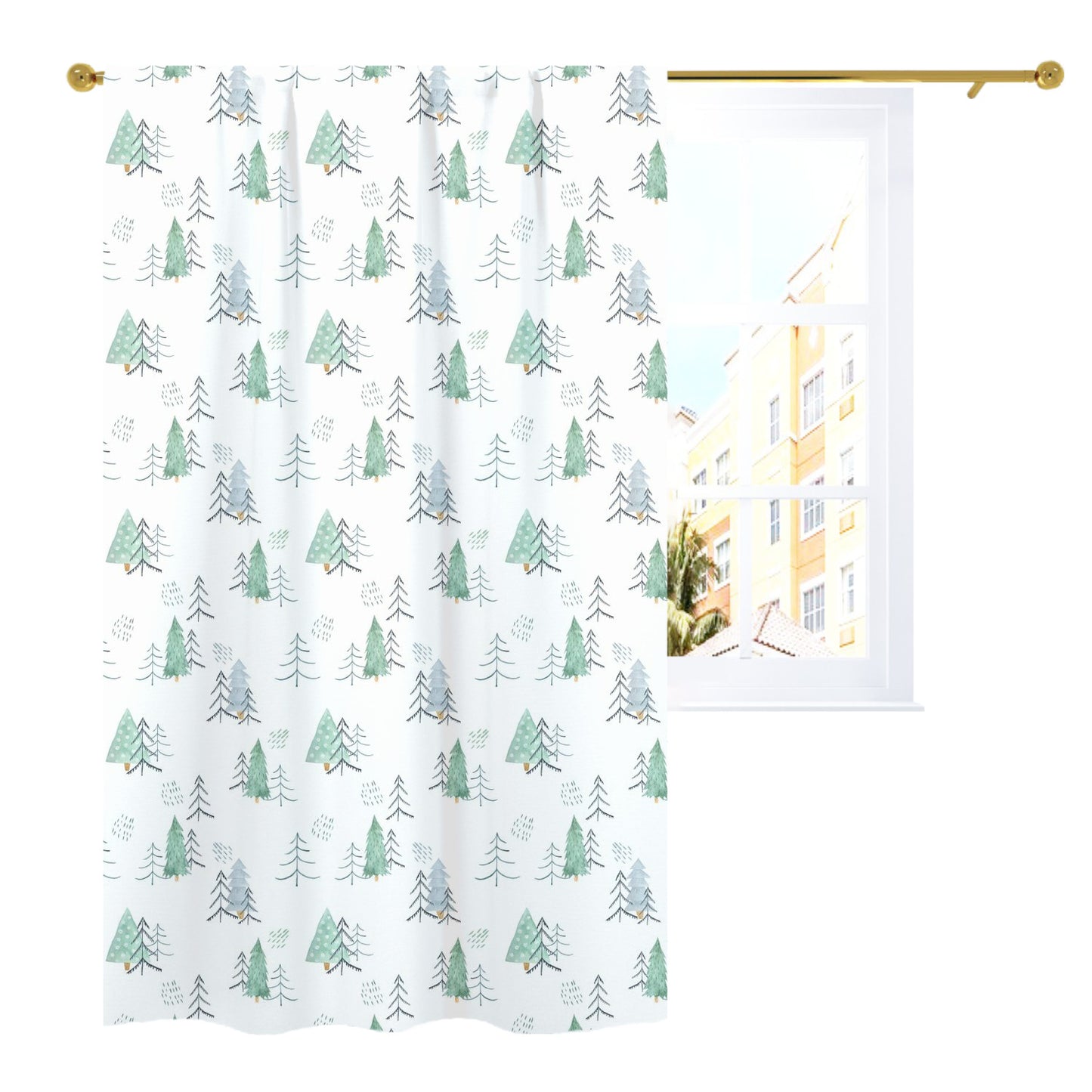Scandinavian Pine Trees Curtains, Forest Nursery Decor - Scandi Woodland