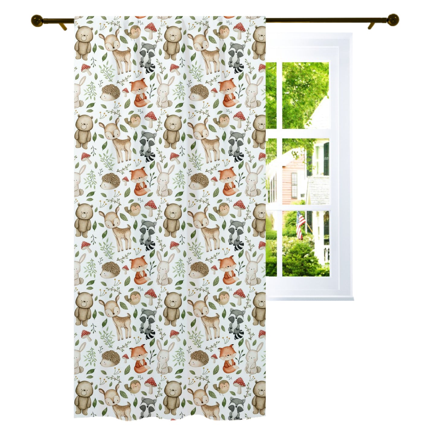 Forest Curtain, Single Panel, Woodland nursery decor - Magical Forest