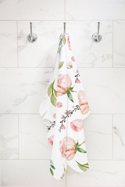 Personalized Floral Hooded Baby Towel, Baby Girl Bathroom Towel - Pastel Garden