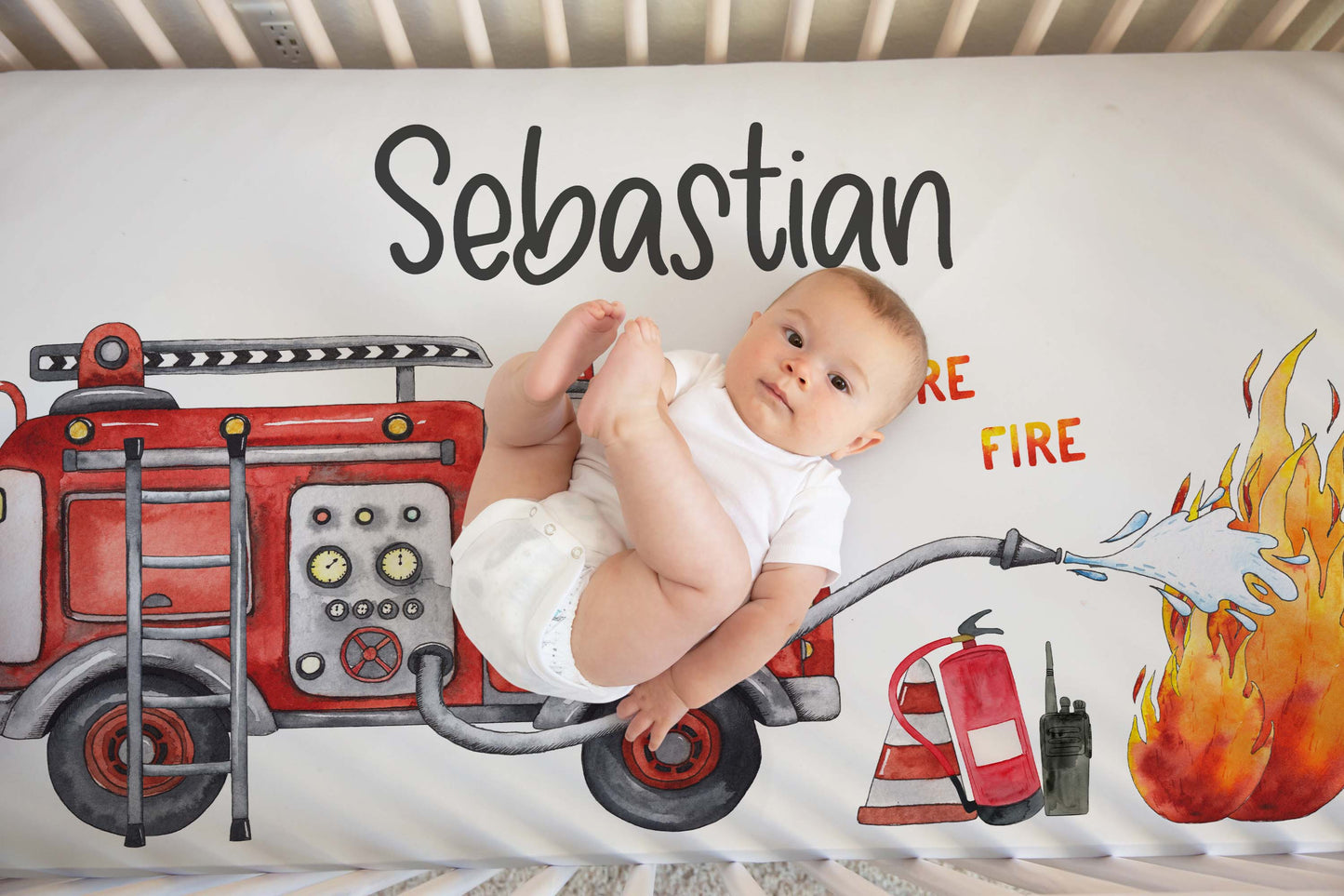 Fireman Personalized Crib Sheet, Fireman Nursery Bedding - Little Hero