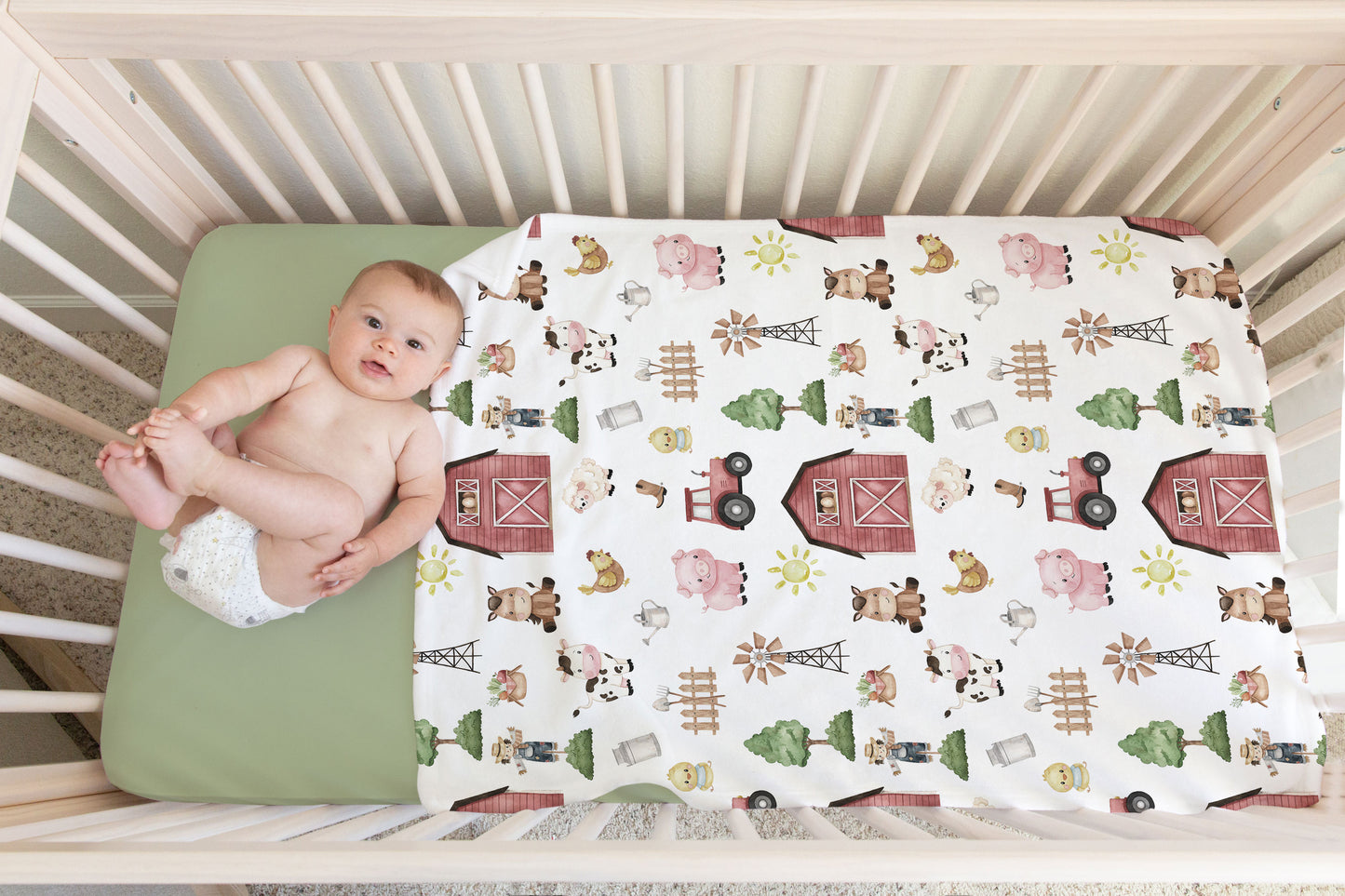 Farm Animals Minky Blanket | Barnyard Nursery Bedding - Little Farmer