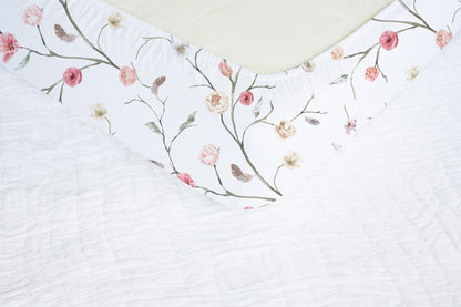 Boho Floral Crib Sheet, Girl Floral Nursery Bedding - Blush Wildflowers