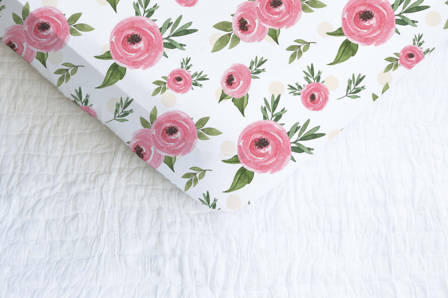Pink Floral Crib Sheet, Roses Nursery Bedding - Beary pink