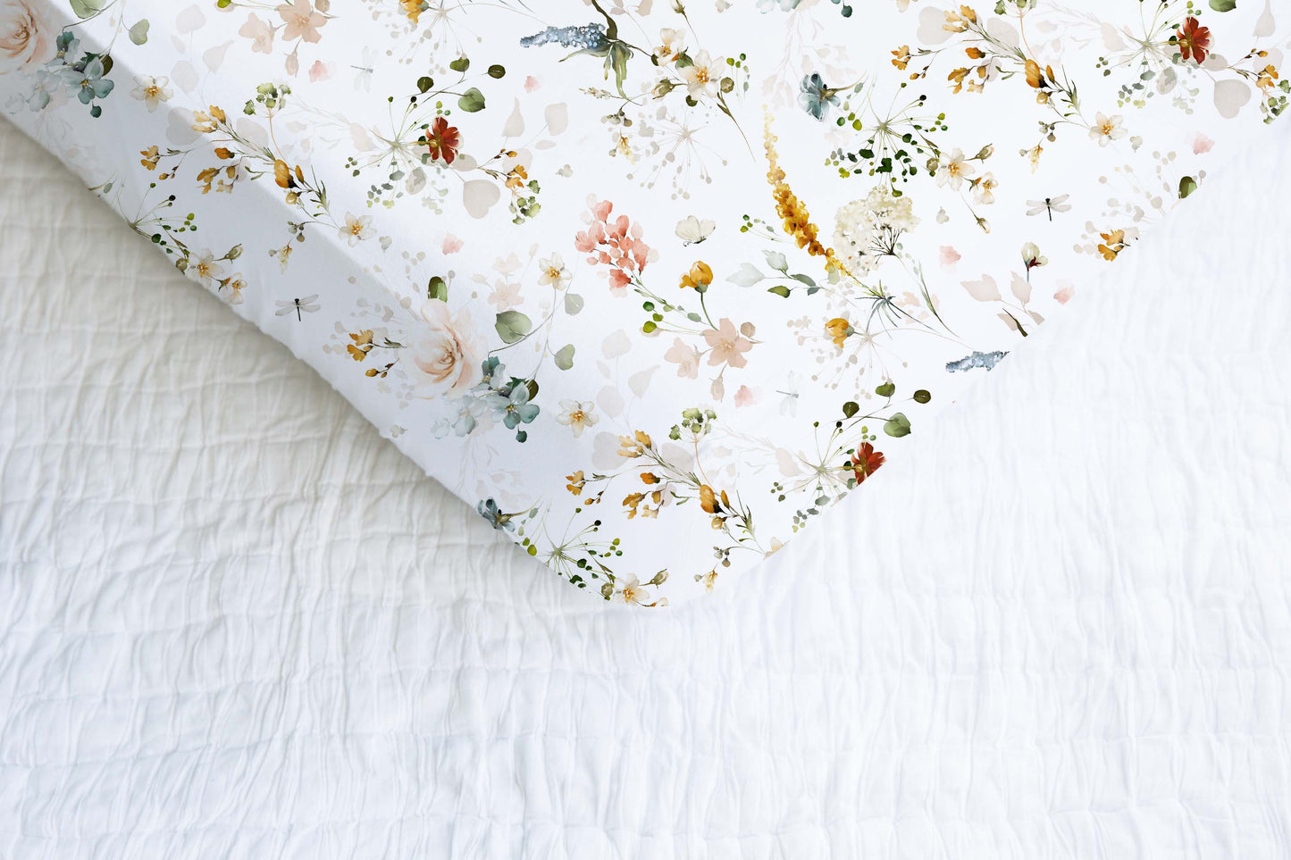 Wild Flowers Crib Sheet, Boho Floral Girl Nursery Bedding - Vintage Garden