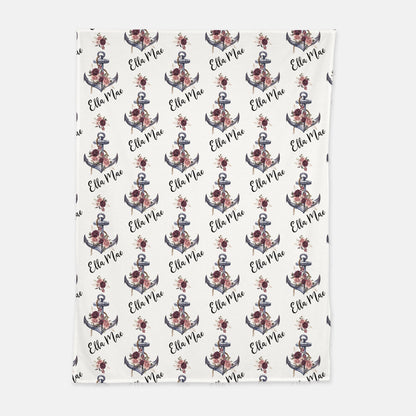 Floral Anchor Baby Swaddle Set, Nautical Girl Hospital Baby Blanket - Nautical Bloom