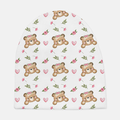 Pink Floral Personalized Baby Swaddle Set, Floral Bear Hospital Baby Girl Blanket - Beary Pink