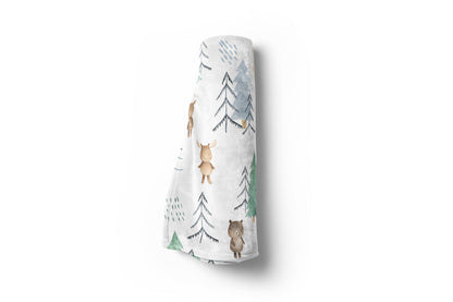 Scandinavian Forest Animals Minky Blanket, Woodland Nursery Bedding - Scandi Woodland